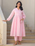 Light Pink Dobby Pure Cotton Self Design A-line Maternity Kurta Pant Set